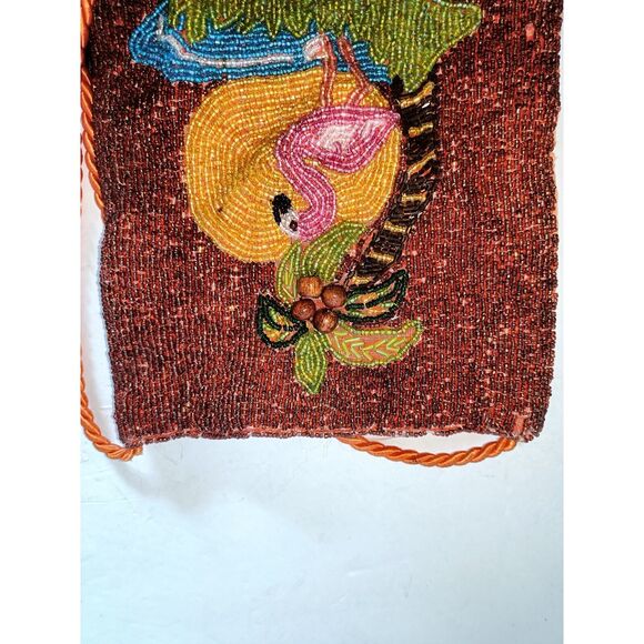 Beaded Flamingo Palm Tree Crossbody Bag purse - Picture 10 of 11